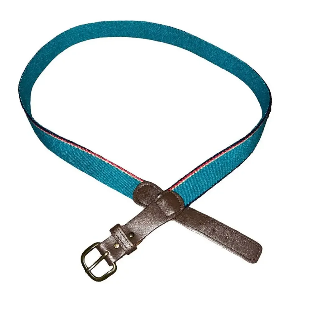 unbranded Vintage Blue Striped Belt with Leather Accents 37-40 Inch Waist